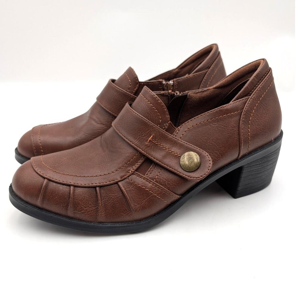 Easy Street Ballad Block Heel Ankle Shooties Women's Brown Size US9M EU39.5